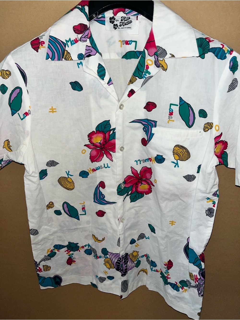 Hilo Hattie Hawaiian Shirt Mens L White Short Sleeve Button-Up Floral Cotton